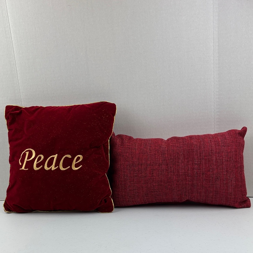 Red Holiday Pillow Set with Peace Embroidery